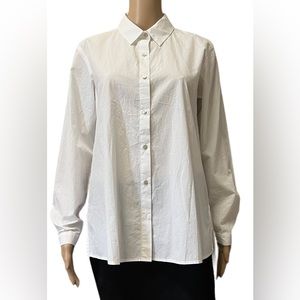 Eileen Fisher Size XXS  Cotton Point Collar Long Sleeve Button Front Blo…